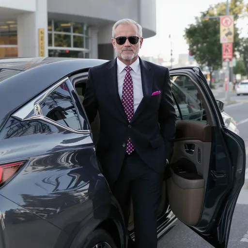 Prompt: The image of a Hansome man entering 2025 Luxirous Lexus car
