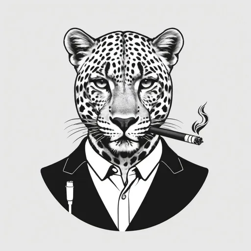 Prompt: A ordinair leopard with a cig, as a simple logo, minimalistic