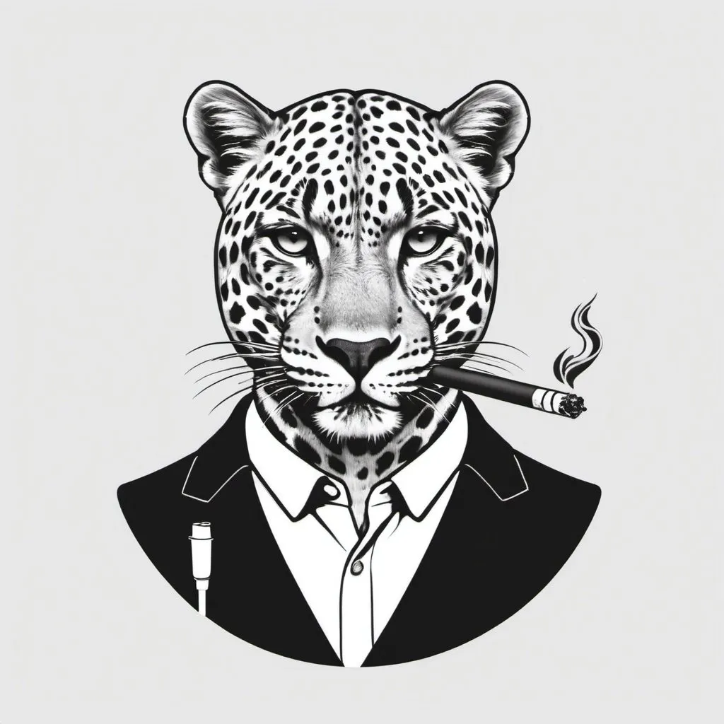 Prompt: A ordinair leopard with a cig, as a simple logo, minimalistic