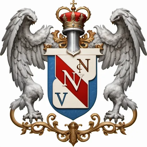 Prompt: family coat of arms with the initials N and V, which represents strength and faith