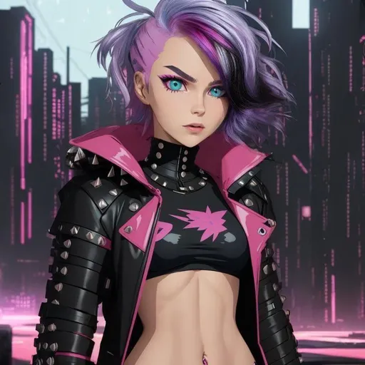 Prompt: change the background to a cyberpunk city in an anime style