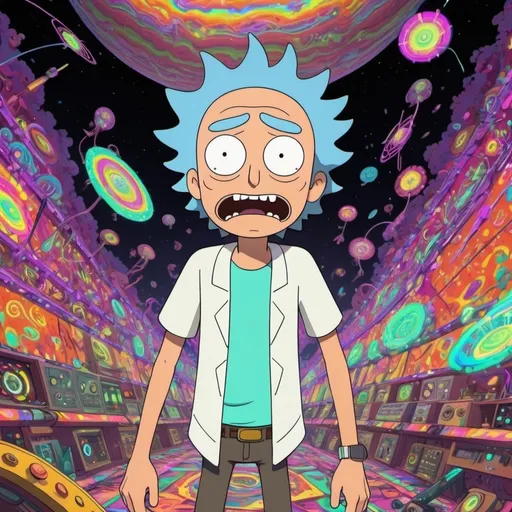 Prompt: (Morty Smith) getting schwifty, vibrant colors, dynamic lighting, energetic, humorous atmosphere, exaggerated expressions, cartoon-style, immersive setting, elaborate background with psychedelic patterns, floating musical notes, ultra-detailed, high-definition, animated series influence, fun and lively, vivid color palette, engaging scene, contemporary animation quality.