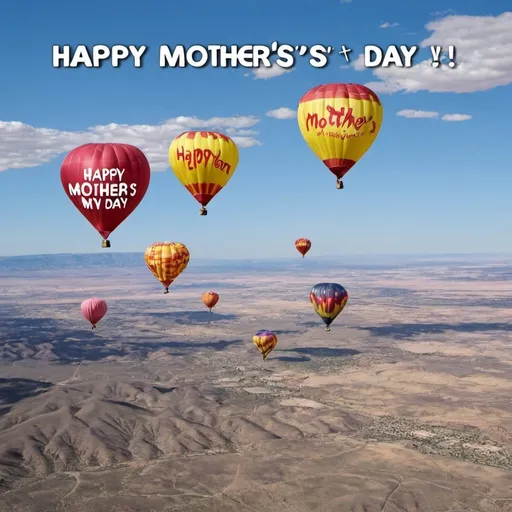 Prompt: Happy Mothers Day Balloons over New Mexico with the caption  " HAPPY MOTHERS DAY " 