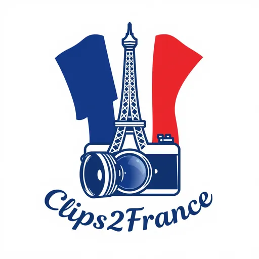 Prompt: fait un logo avec un drapeau français et une tour eiffel et une caméra avec écris « Clips2France »