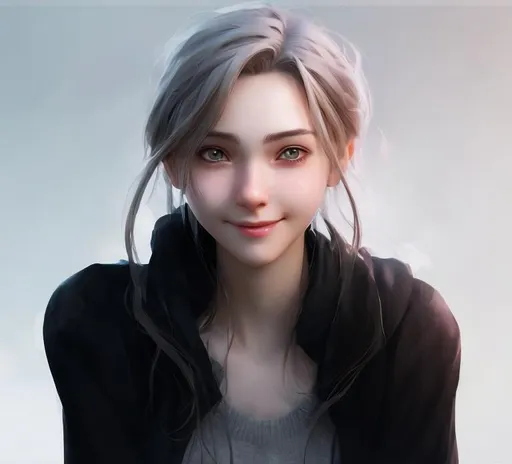 Prompt: from the picture uploaded can you make it in transfom it in symmetrical, anime , soft lighting, detailed face, mild age woman, Smiled shyly but is confident, exudes kindness, listens, cheerful image , concept art, digital painting, looking into camera