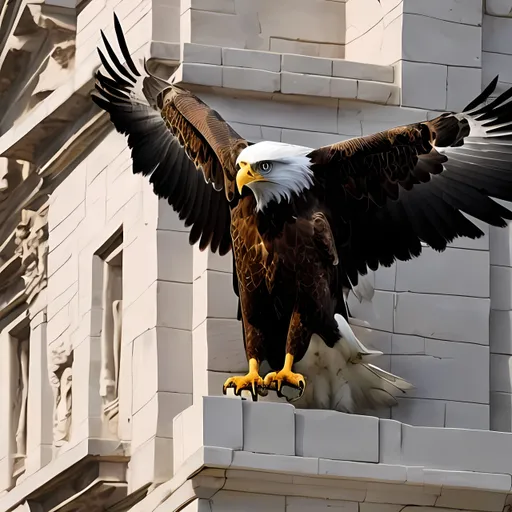 Prompt: A photo of an eagle and a building. Make the eagle bigger