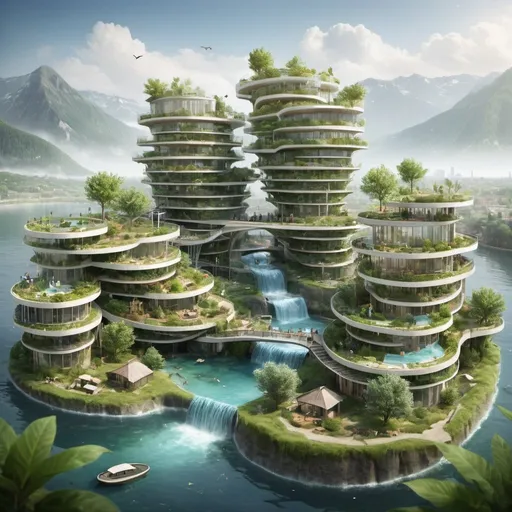 Prompt:  nature water-based city multi leveled