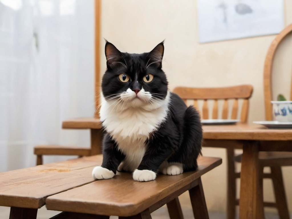 Prompt: a cat is sitting on table