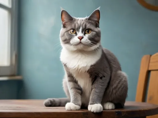 Prompt: a cat is sitting on table