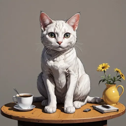 Prompt: a cat is sitting on table