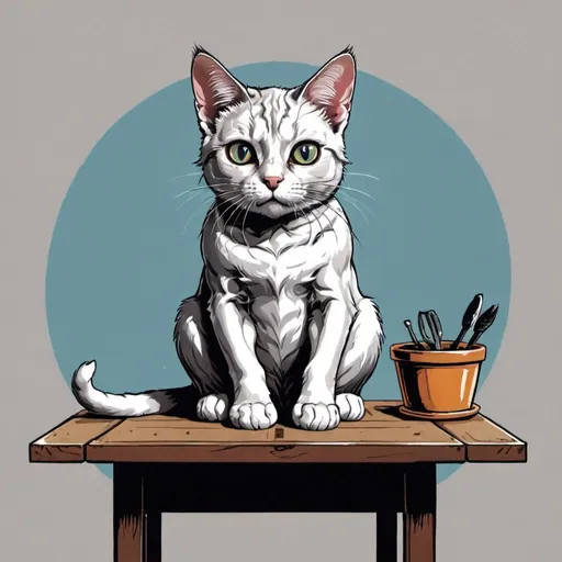 Prompt: a cat is sitting on table