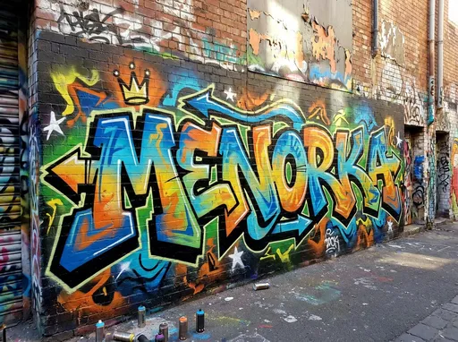 Prompt: A graffiti with a MENORKA name