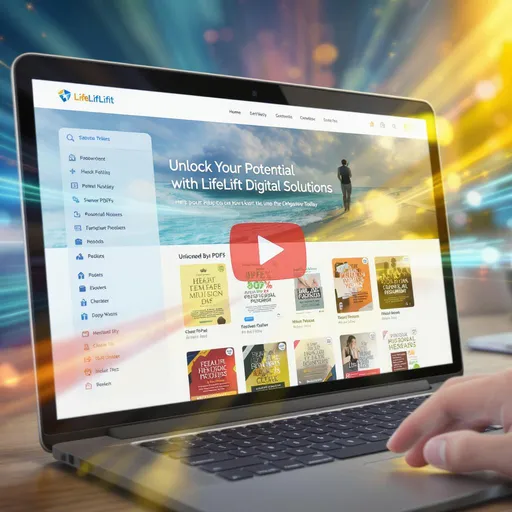 Prompt: create a promotional video of a website that provides a variety of digital poroducts Looking for self-improvement resources? LifeLift Digital Solutions offers a range of self-help PDFs and eBooks designed to improve your finances, health, and overall well-being. Start your journey today!  Unlock Your Potential with LifeLift Digital Solutions