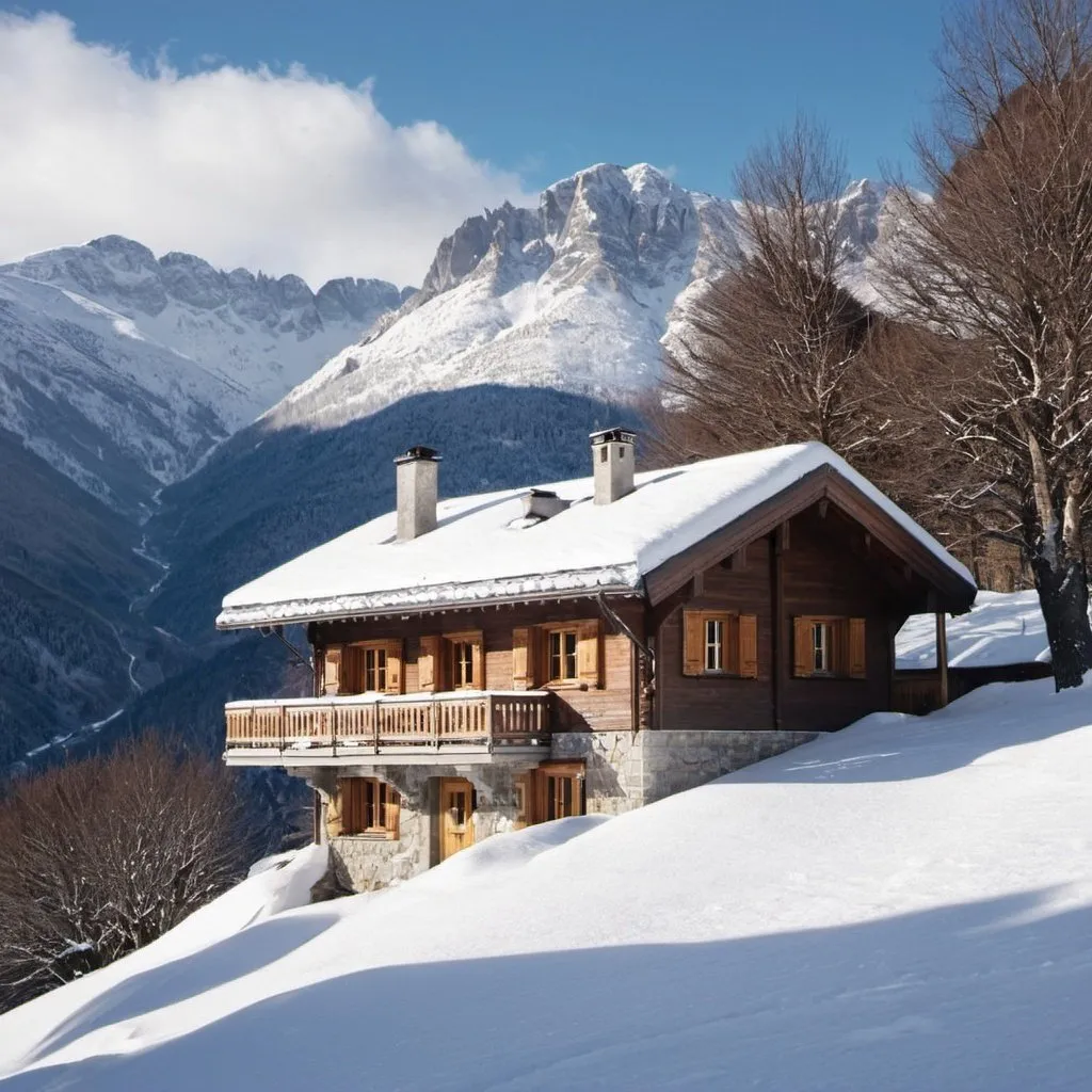 Prompt: chalet in snowy mountains