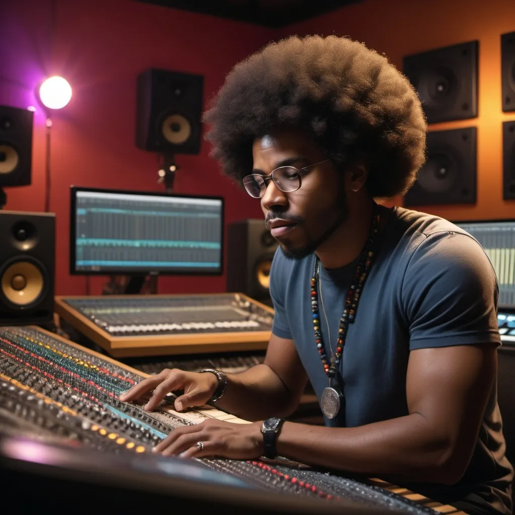 Prompt: The Artist/Creator
Afro American male  in recording studio
