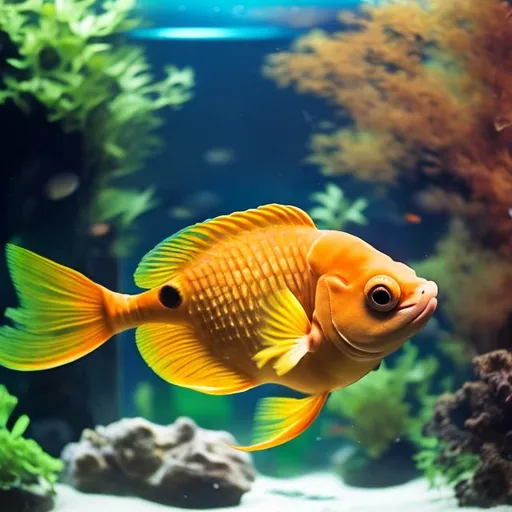 Prompt: a happy gold fish in an aquarium