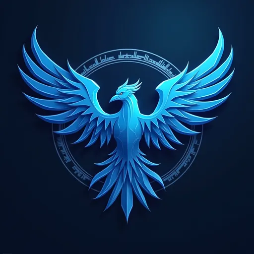 Prompt: A corporate visual for a line of products called Blue Phenix. There are tech design in the background and the Phenix looks a little bit menacing