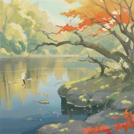 Prompt: Lush, vibrant painting of a majestic oak tree by a serene river, birds soaring in the sky, peaceful and serene atmosphere, high quality, oil painting, vibrant colors, natural lighting, detailed foliage, calm and tranquil river, birds in flight, realistic textures, serene landscape, professional, atmospheric lighting