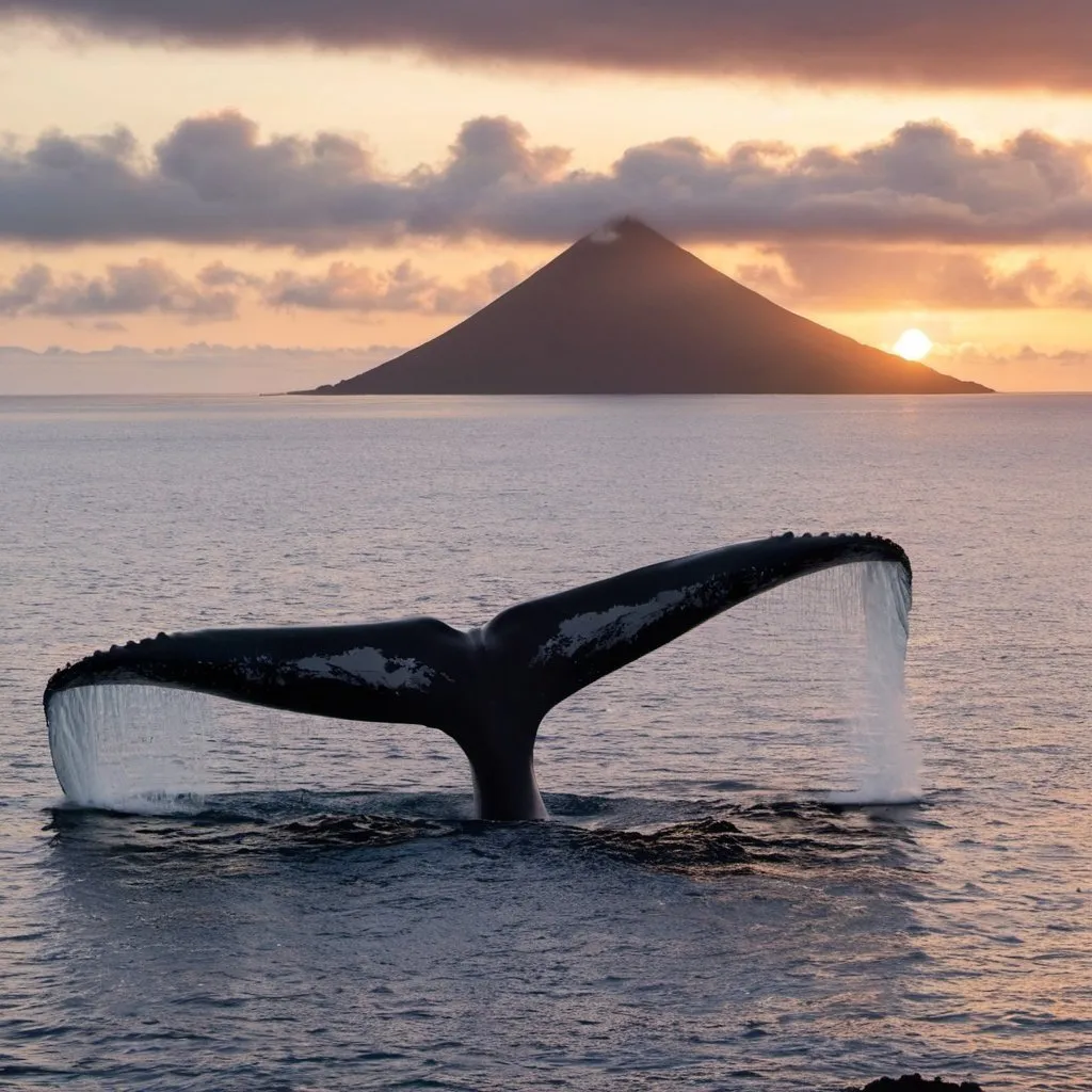 Prompt: azores, pico island, sea, sunset, whale

