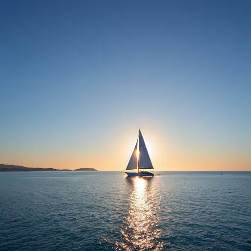 Prompt:   blue sea, clear sky, coast, sailboat, sunset
