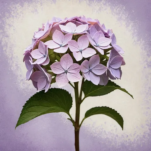 Prompt: one branch of pale purple hydrangea with a vanilla textured and paintbrush background