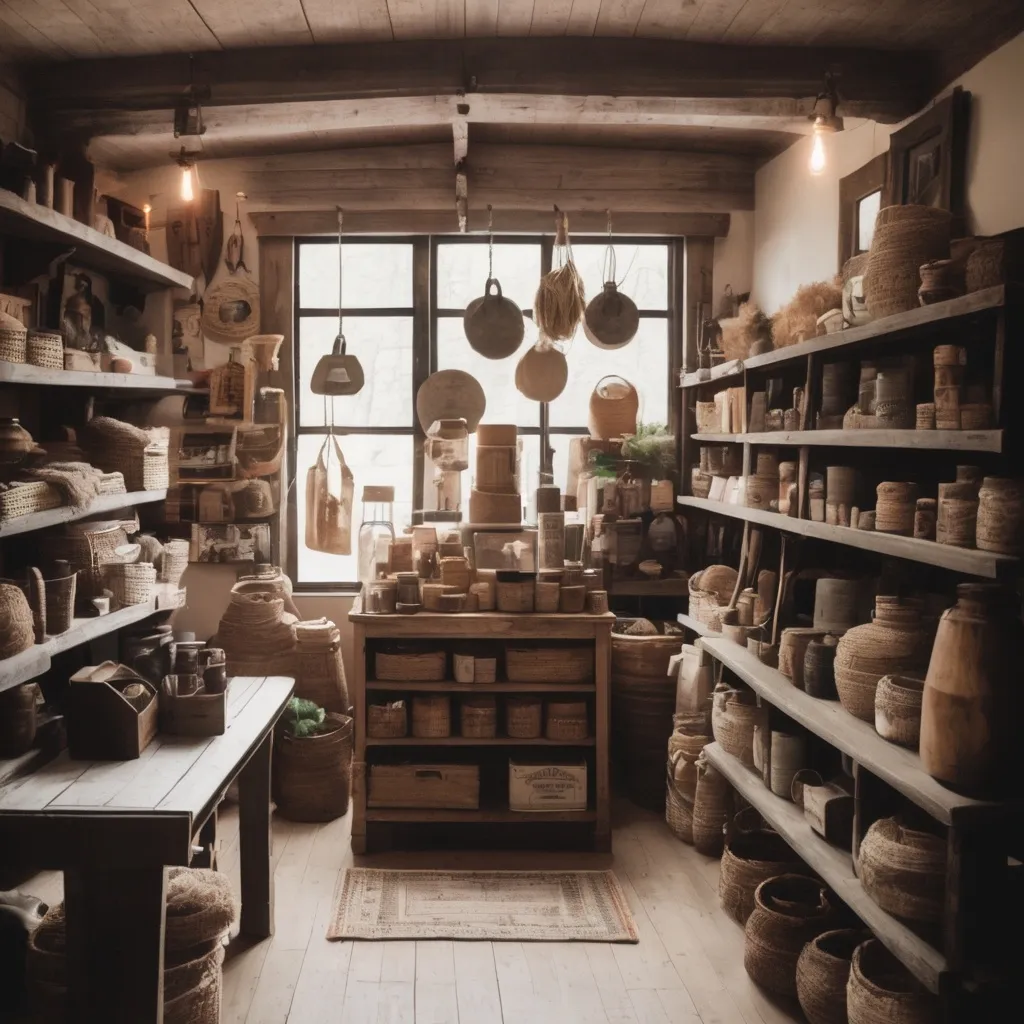 Prompt: inside a rustic shop with general goods