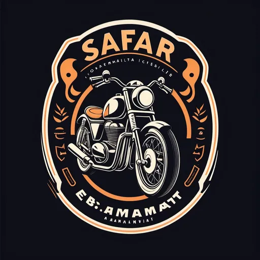 Prompt: (accurately spelled text "SAFAR"), Motorbike club logo, sleek design, bold typography, dynamic iconography, modern, vintage motorcycle elements, smooth curves, contrasting colors, engaging layout, encapsulating adventure and camaraderie, accentuating the slogan "EB Muamalat", clean composition, distinct branding identity, attention-grabbing visuals, emblematic style, perfect for merchandise, high-quality, professional finish.