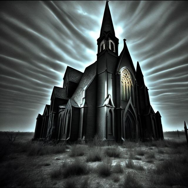 Prompt: Lovecraftian gothic church in Midwestern town tentacles in the sky
