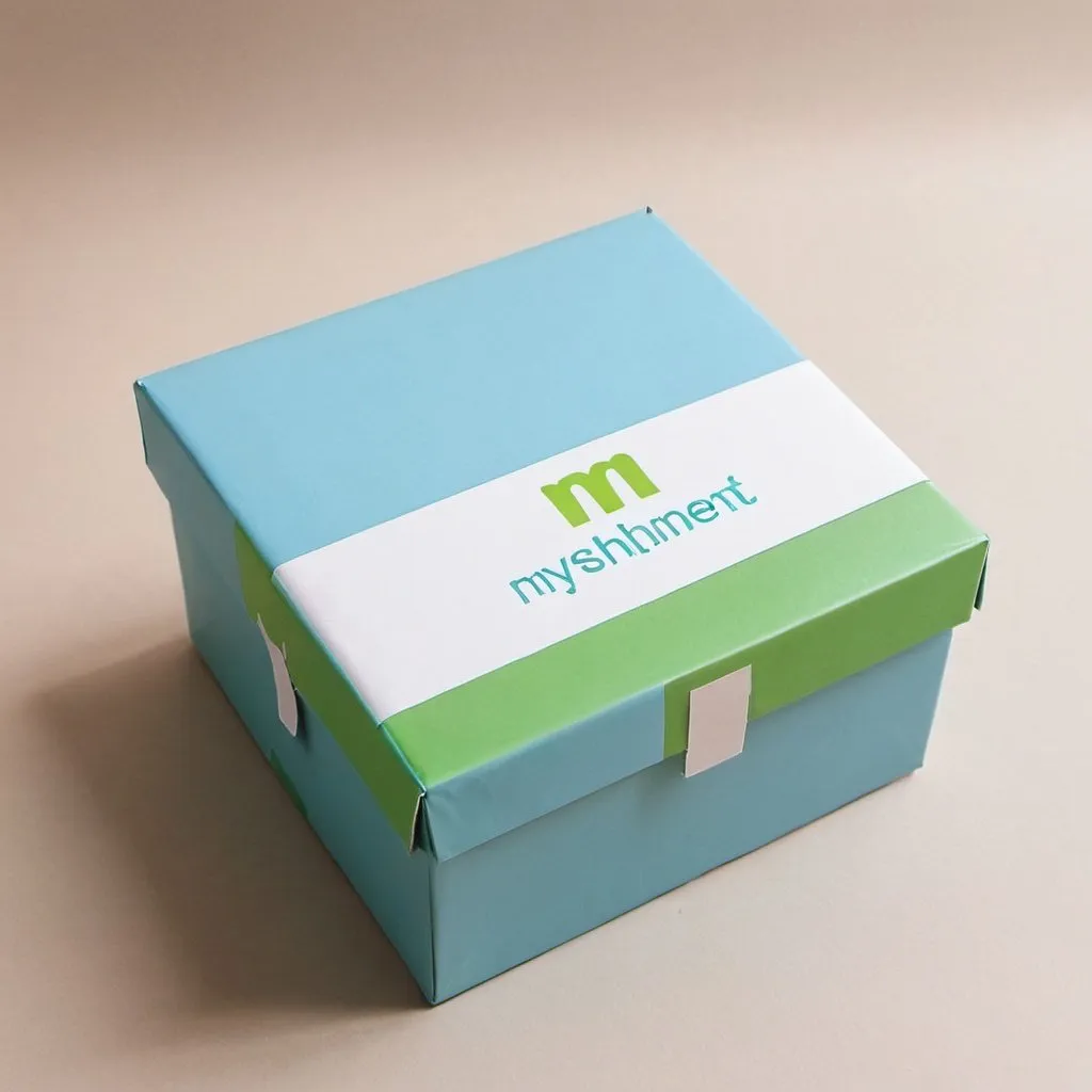 Prompt: Delivery of small parcels, colors sky blue with light green, written name Myshipment, simple, modern