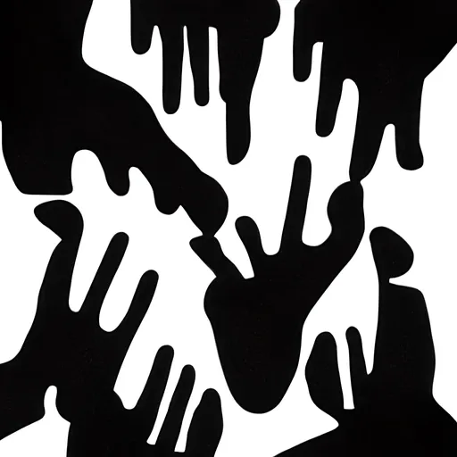 Prompt: Painting of multiple black hands all pointing at each other, minimal