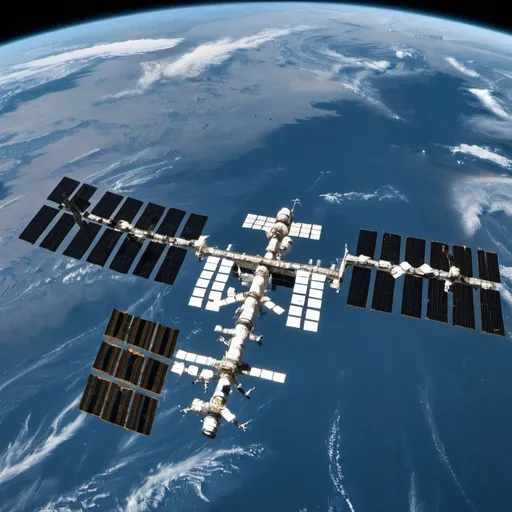 Prompt: Space station looking at earth