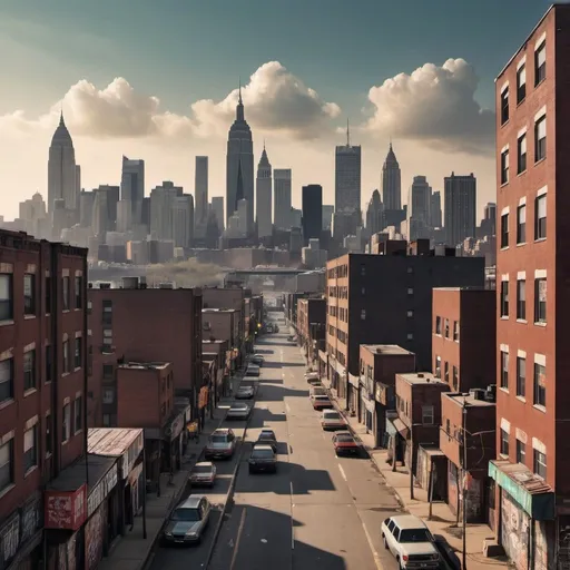 Prompt: an urban hip hop city backdrop that makes you feel a sense of glory