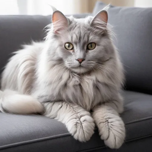 Prompt: crea un gato gris angora sentado en un sofa