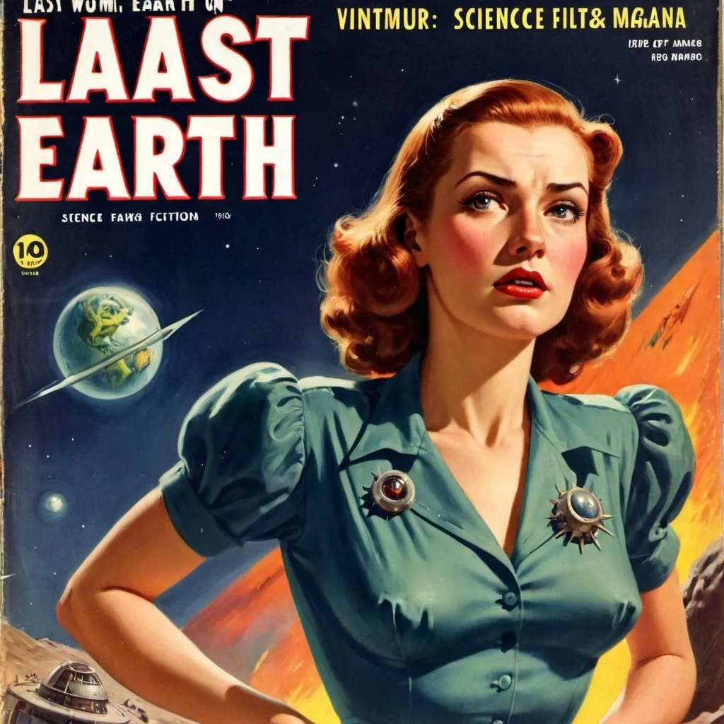 Prompt: last woman on earth vintage 1940's science fiction pulp magazine cover