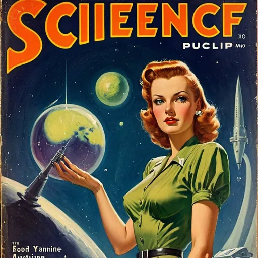 Prompt: vintage 1940's science fiction pulp magazine cover