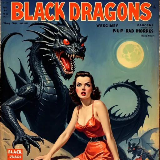 Prompt: Black Dragons  vintage 1940's horror pulp magazine cover