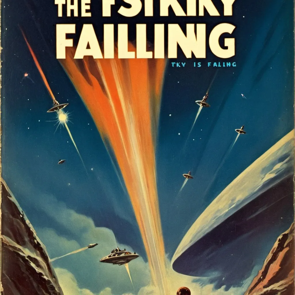 Prompt: the sky is falling ppl screaming vintage science fiction book cover