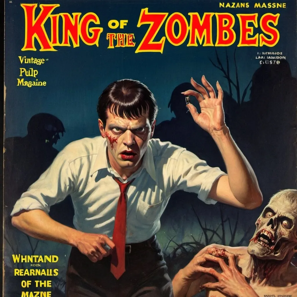 Prompt: King of The Zombies Vintage 1930's Horror Pulp Fiction Magazine Cover
