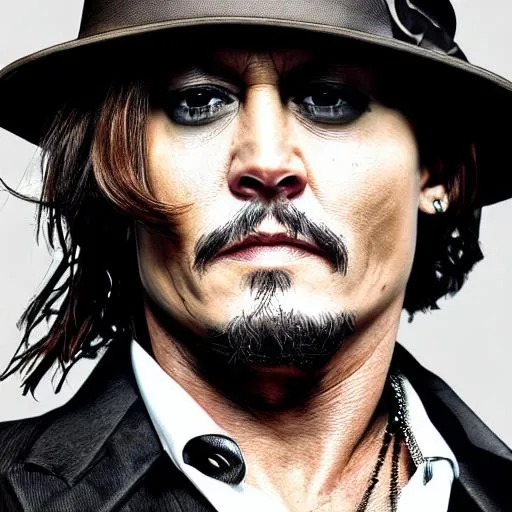 Prompt: photo realistic portrait of Johnny Depp, centered, facing camera, symmetrical face, photography, ultra details, light background, Studio lighting