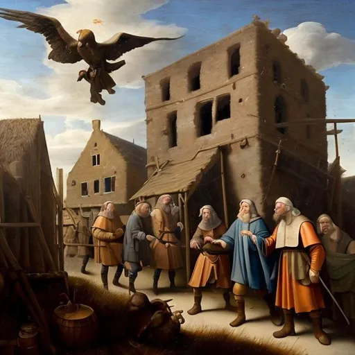 Prompt: Een afbeelding van een schilderij in renaissancestijl waarin de aanbidding van de herders in de stal van Bethlehem te zien is