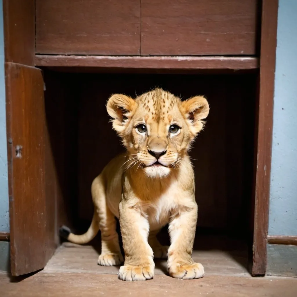 Prompt: small lion in a house