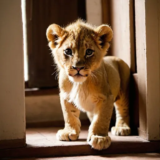 Prompt: small lion in a house