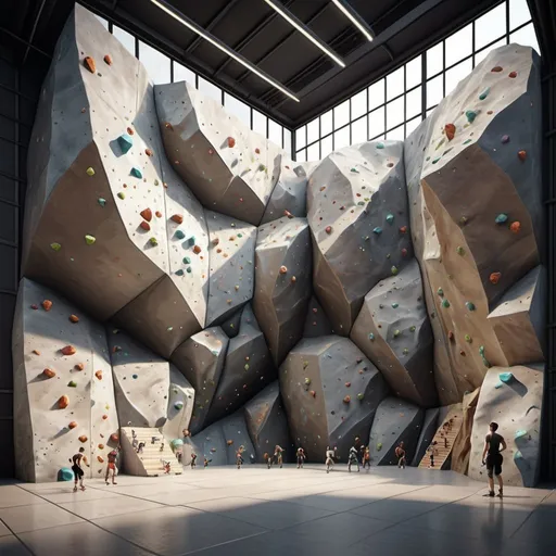 Prompt: realistic rock climbing gym, big, high walls