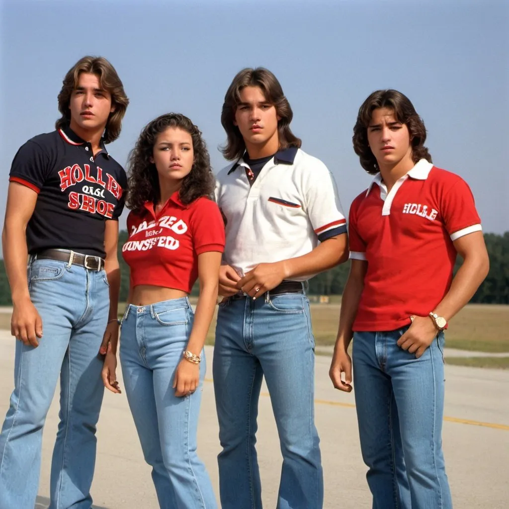 Prompt: The 1993 movie “Dazed and Confused” except the characters are wearing red Hollister polo shirts and have Jersey Shore gelled hair