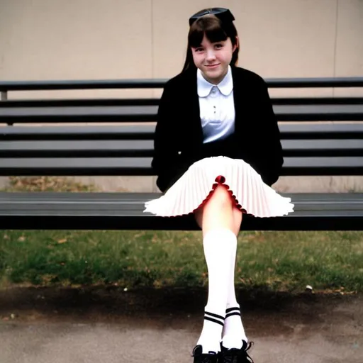 17-year old brunette school girl sitting outside on... | OpenArt