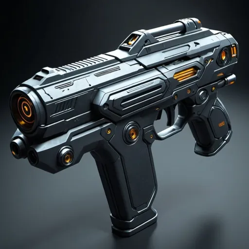 Prompt: A futuristic sci-fi gun with advanced technology