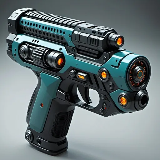 Prompt: A futuristic sci-fi gun with advanced technology