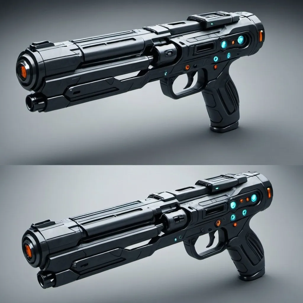 Prompt: A futuristic sci-fi gun with advanced technology