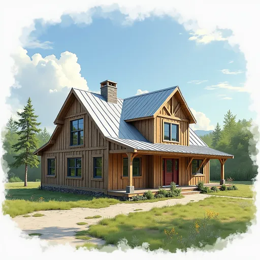 Prompt: Draw a modern farm house 
With color
Realistic 
Make it look like real life 
