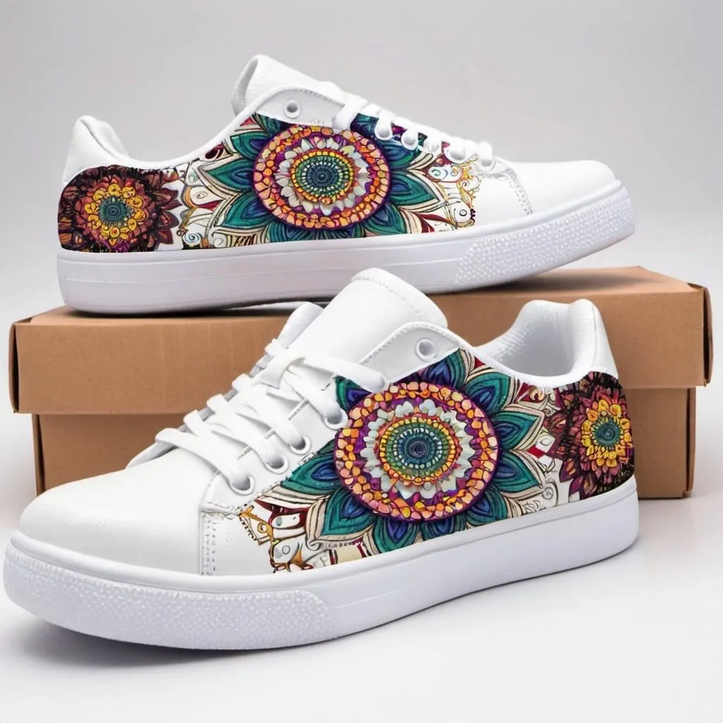 Prompt: Mandala art on white sneakers